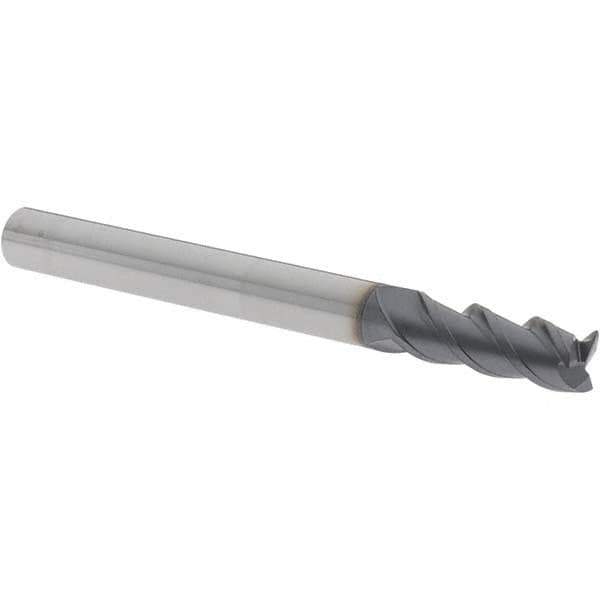Iscar - 0.188", 1/2" LOC, 3/16" Shank Diam, 2" OAL, 3 Flute, Solid Carbide Square End Mill - Single End, TiAlN Finish, Spiral Flute, 45° Helix, Centercutting, Right Hand Cut, Right Hand Flute - USA Tool & Supply