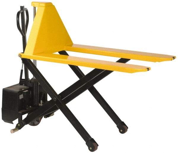 Value Collection - 3,000 Lb Capacity, 31" Lift Height, Battery Operated Lift - 3-1/3" Lowered Height, 13" Load Center, 43-1/4" Fork Length, 21" Overall Width - USA Tool & Supply