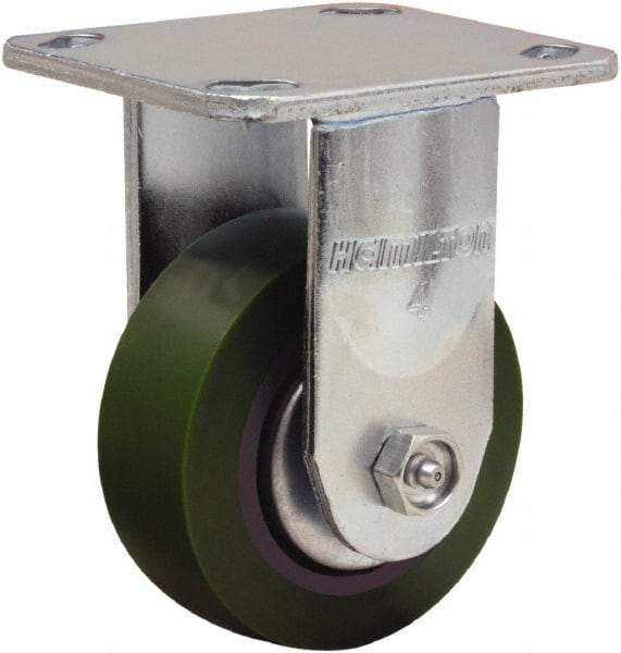 Hamilton - 4" Diam x 1-1/2" Wide x 5-5/8" OAH Top Plate Mount Rigid Caster - Polyurethane Mold onto Cast Iron Center, 675 Lb Capacity, Straight Roller Bearing, 4 x 4-1/2" Plate - USA Tool & Supply