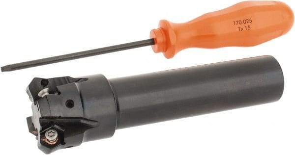 Kennametal - 45° Lead Angle, 39.93mm Max Cut Diam, 1-1/4" Min Cut Diam, 3.23mm Max Depth of Cut, Indexable Chamfer and Angle End Mill - 4 Inserts, HNGJ 0604ANENLD Insert Style, 132.08mm Overall Length, Through Coolant, Straight Shank - USA Tool & Supply