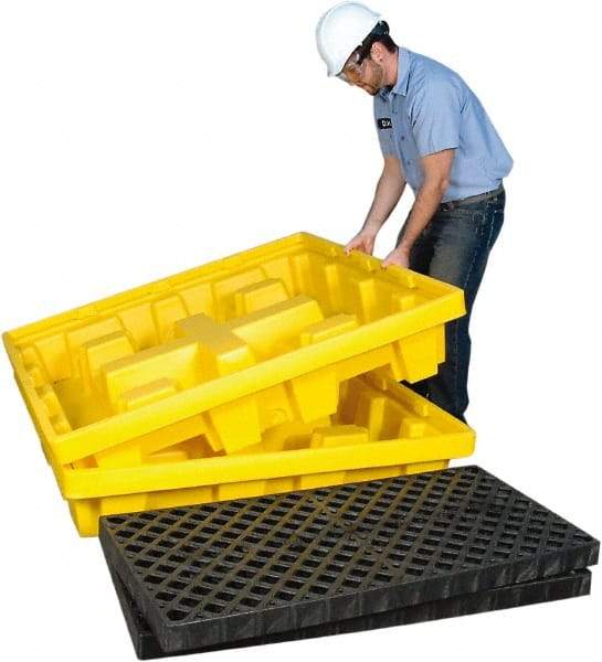 UltraTech - 66 Gal Sump, 6,000 Lb Capacity, 4 Drum, Polyethylene Spill Deck or Pallet - 51" Long x 51" Wide x 10" High, Liftable Fork, Low Profile, 2 x 4 Drum Configuration - USA Tool & Supply