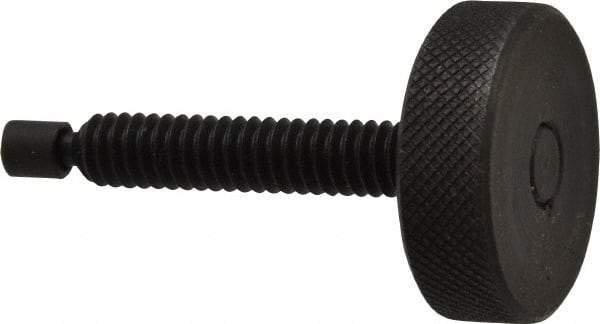 Gibraltar - 1/4-20 Knurled Shoulderless Swivel Pad Tip Steel Thumb Screw - 1-13/16" OAL, 1" Head Diam x 5/16" Head Height, Black Oxide Finish - USA Tool & Supply