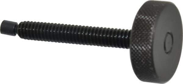 Gibraltar - 1/4-20 Knurled Shoulderless Swivel Pad Tip Steel Thumb Screw - 2-5/16" OAL, 1" Head Diam x 5/16" Head Height, Black Oxide Finish - USA Tool & Supply