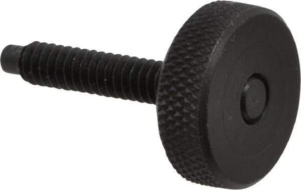 Gibraltar - #10-24 Knurled Shoulderless Dog Point Tip Grade 12L14 Steel Thumb Screw - 1-1/4" OAL, 3/4" Head Diam x 1/4" Head Height, Black Oxide Finish - USA Tool & Supply