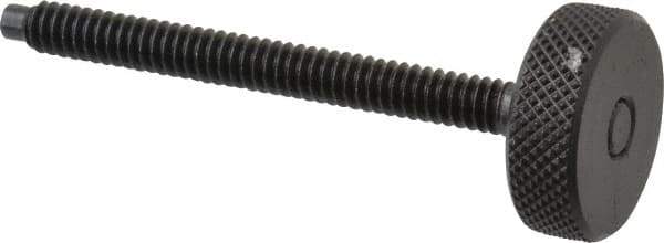 Gibraltar - #10-24 Knurled Shoulderless Dog Point Tip Grade 12L14 Steel Thumb Screw - 2-1/4" OAL, 3/4" Head Diam x 1/4" Head Height, Black Oxide Finish - USA Tool & Supply