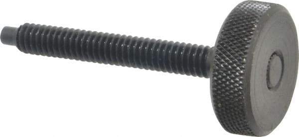 Gibraltar - 1/4-20 Knurled Shoulderless Dog Point Tip Grade 12L14 Steel Thumb Screw - 2-5/16" OAL, 1" Head Diam x 5/16" Head Height, Black Oxide Finish - USA Tool & Supply