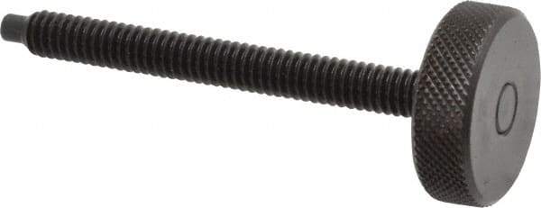 Gibraltar - 1/4-20 Knurled Shoulderless Dog Point Tip Grade 12L14 Steel Thumb Screw - 2-13/16" OAL, 1" Head Diam x 5/16" Head Height, Black Oxide Finish - USA Tool & Supply