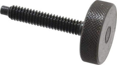 Gibraltar - 1/4-20 Knurled Shoulderless Dog Point Tip Grade 12L14 Steel Thumb Screw - 1-13/16" OAL, 1" Head Diam x 5/16" Head Height, Black Oxide Finish - USA Tool & Supply