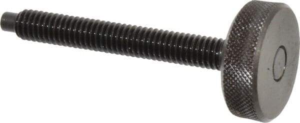 Gibraltar - 5/16-18 Knurled Shoulderless Dog Point Tip Grade 12L14 Steel Thumb Screw - 2-7/8" OAL, 1-1/8" Head Diam x 3/8" Head Height, Black Oxide Finish - USA Tool & Supply