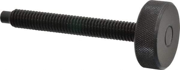 Gibraltar - 3/8-16 Knurled Shoulderless Dog Point Tip Grade 12L14 Steel Thumb Screw - 3-7/16" OAL, 1-1/4" Head Diam x 7/16" Head Height, Black Oxide Finish - USA Tool & Supply