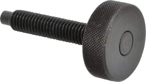 Gibraltar - 3/8-16 Knurled Shoulderless Dog Point Tip Grade 12L14 Steel Thumb Screw - 2-1/2" OAL, 1-1/4" Head Diam x 7/16" Head Height, Black Oxide Finish - USA Tool & Supply