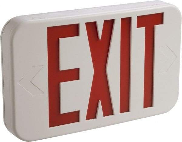 Cooper Lighting - 1 and 2 Face, 3 Watt, White, Thermoplastic, LED, Illuminated Exit Sign - 120/277 VAC, Nickel Cadmium, Ceiling Mounted, End Mounted, Wall Mounted, 11-11/16 Inch Long x 1-3/4 Inch Wide x 7-1/2 Inch High - USA Tool & Supply