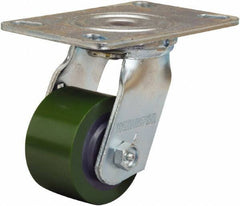 Hamilton - 3-1/4" Diam x 2" Wide x 5-1/4" OAH Top Plate Mount Swivel Caster - Polyurethane Mold onto Cast Iron Center, 575 Lb Capacity, Straight Roller Bearing, 4-1/2 x 6-1/4" Plate - USA Tool & Supply