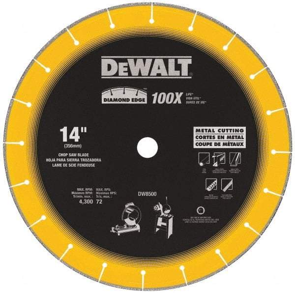 DeWALT - 14" Diam, 1" Arbor Hole Diam, 20 Tooth Wet & Dry Cut Saw Blade - Diamond-Tipped, Standard Round Arbor - USA Tool & Supply