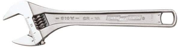 Channellock - 1-3/8" Jaw Capacity, 8" Standard Adjustable Wrench - Chrome Vanadium Steel, Chrome Finish - USA Tool & Supply