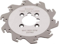 Iscar - Arbor Hole Connection, 0.118" Cutting Width, 1.36" Depth of Cut, 4.921" Cutter Diam, 1-1/4" Hole Diam, 10 Tooth Indexable Slotting Cutter - TGSF Toolholder, TAG N3\x85 Insert, Right Hand Cutting Direction - USA Tool & Supply