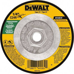 DeWALT - 24 Grit, 4-1/2" Wheel Diam, 1/8" Wheel Thickness, Type 27 Depressed Center Wheel - Silicon Carbide, Resinoid Bond, 13,300 Max RPM - USA Tool & Supply