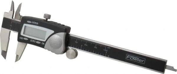 Fowler - 0 to 100mm Range, 0.01mm Resolution, Electronic Caliper - Stainless Steel with 1.56" Stainless Steel Jaws, 0.02mm Accuracy - USA Tool & Supply