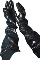 Ansell - Size XL (10), 31" Long, 80 mil Thick, Supported, Neoprene Chemical Resistant Gloves - Smooth Finish, Cotton Lined, Shoulder Length Cuff, ANSI Abrasion Level 3, ANSI Cut Level 2, Black - USA Tool & Supply