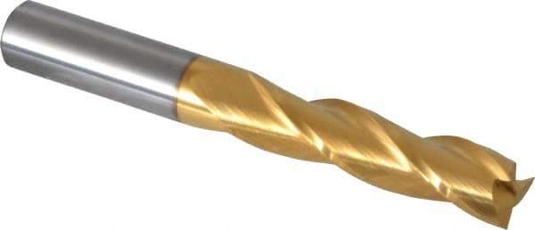 Hertel - 1/2", 2" LOC, 1/2" Shank Diam, 4" OAL, 3 Flute, Solid Carbide Square End Mill - Single End, TiN Finish, 30° Helix, Centercutting, Right Hand Cut - USA Tool & Supply