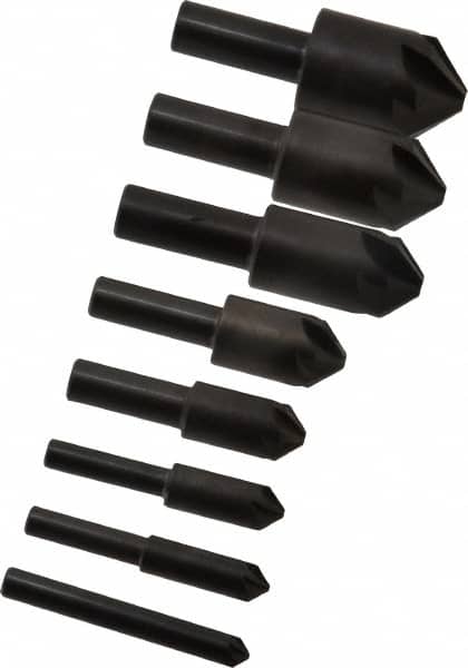 Hertel - 8 Piece, 1/4 to 1" Head Diam, 90° Included Angle, Countersink Set - USA Tool & Supply