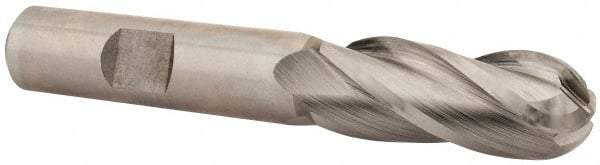 Hertel - 14mm Diam, 1-3/8" LOC, 4 Flute Cobalt Ball End Mill - Uncoated, Single End, 3-3/8" OAL, 1/2" Shank Diam - USA Tool & Supply