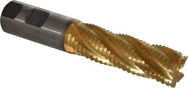 Hertel - 1" Diam, 3" LOC, 5 Flute Cobalt Roughing & Finishing Square End Mill - TiN Finish, 5-1/2" OAL, 1" Shank Diam, Weldon Shank, Centercutting - USA Tool & Supply