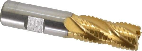 Hertel - 3/4" Diam, 1-5/8" LOC, 4 Flute Cobalt Roughing & Finishing Square End Mill - TiN Finish, 3-3/4" OAL, 3/4" Shank Diam, Weldon Shank, Non-Centercutting - USA Tool & Supply