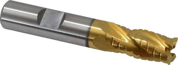 Hertel - 1/2" Diam, 1" LOC, 4 Flute Cobalt Roughing & Finishing Square End Mill - TiN Finish, 3" OAL, 1/2" Shank Diam, Weldon Shank, Centercutting - USA Tool & Supply