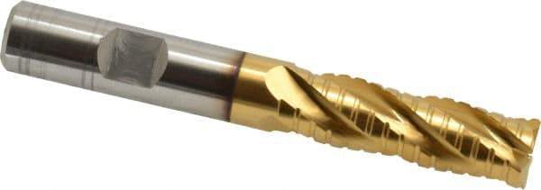 Hertel - 1/2" Diam, 1-5/8" LOC, 4 Flute Cobalt Roughing & Finishing Square End Mill - TiN Finish, 3-5/8" OAL, 1/2" Shank Diam, Weldon Shank, Centercutting - USA Tool & Supply