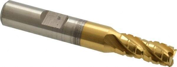 Hertel - 5/16" Diam, 3/4" LOC, 4 Flute Cobalt Roughing & Finishing Square End Mill - TiN Finish, 2-1/2" OAL, 3/8" Shank Diam, Weldon Shank, Centercutting - USA Tool & Supply