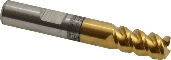 Hertel - 3/8" Diam, 3/4" LOC, 3 Flute Powdered Metal Roughing & Finishing Square End Mill - TiN Finish, 2-1/2" OAL, 3/8" Shank Diam, Weldon Shank, 60° Helix, Centercutting - USA Tool & Supply