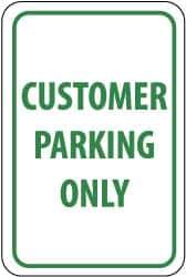 NMC - "Customer Parking Only", 12" Wide x 18" High, Aluminum Reserved Parking Signs - 0.04" Thick, Green on White, Rectangle, Wall Mount - USA Tool & Supply