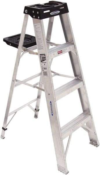 Werner - 3 Steps, 4' High, Type IA Rating, Aluminum Step Ladder - 300 Lb Capacity, 19-1/2" Base Width - USA Tool & Supply