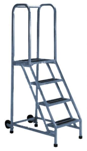 PW Platforms - 5 Step Ladder - Rolling Safety Ladder, 300 Lb Capacity, 50" Platform Height, 30" Base Width x 39" Base Depth - USA Tool & Supply