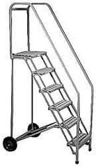 PW Platforms - 80" 5 Step Portable Safety Ladder - 300 Lb Capacity, 50" Platform Height, 32" Base Width x 45" Depth, Perforated Tread - USA Tool & Supply