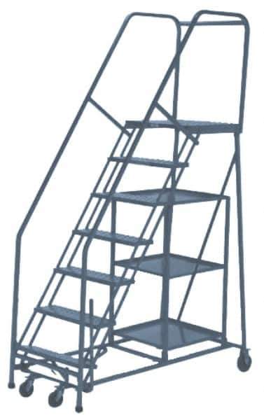 PW Platforms - 10 Step Ladder - Rolling Safety Stock Picking Ladder, 300 Lb Capacity, 100" Platform Height, 32" Base Width x 83" Base Depth, Perforated Tread - USA Tool & Supply