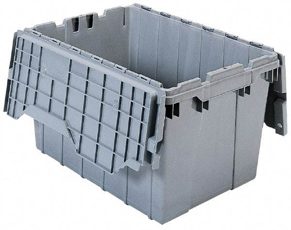 Akro-Mils - 2.28 Cu Ft, 100 Lb Load Capacity Gray Polyethylene Attached-Lid Container - Stacking, Nesting, 21-1/2" Long x 15" Wide x 17" High, Lid Included - USA Tool & Supply