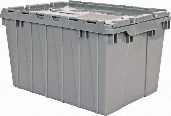 Akro-Mils - 1.62 Cu Ft, 65 Lb Load Capacity Gray Polyethylene Attached-Lid Container - Stacking, Nesting, 21-1/2" Long x 15" Wide x 12-1/2" High, Lid Included - USA Tool & Supply