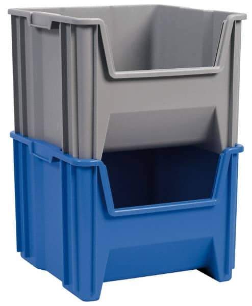 Akro-Mils - 75 Lb. Load Capacity, 19-7/8" Deep, Gray Polyethylene Hopper Stacking Bin - 12-7/16" High x 15-1/4" Wide x 19-7/8" Long - USA Tool & Supply