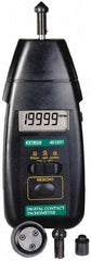 Extech - Accurate up to 0.05%, 0.1 RPM Resolution, Contact Tachometer - 6.6929 Inch Long x 2.8 Inch Wide x 1-1/2 Inch Meter Thick, 0.5 to 20,000 RPM Measurement - USA Tool & Supply