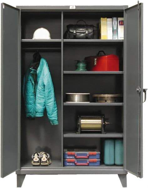 Strong Hold - 5 Shelf Combination Storage Cabinet - Steel, 48" Wide x 24" Deep x 72" High, Dark Gray - USA Tool & Supply