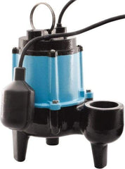 Little Giant Pumps - 1/2 hp, 9.5 Amp Rating, 115 Volts, Piggyback Mechanical Float Operation, Sewage Pump - 1 Phase, Cast Iron Housing - USA Tool & Supply