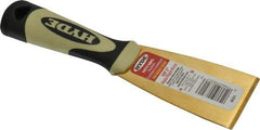 Hyde Tools - 2" Wide Brass Putty Knife - Stiff, Cushioned Grip Polypropylene Handle, 8" OAL - USA Tool & Supply