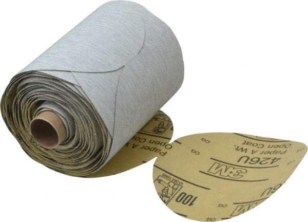 3M - 5" Diam, 100 Grit Silicon Carbide Adhesive PSA Disc - Very Fine Grade, Gray, A Weighted Backing, Flexible, Use with Random Orbital Sanders - USA Tool & Supply