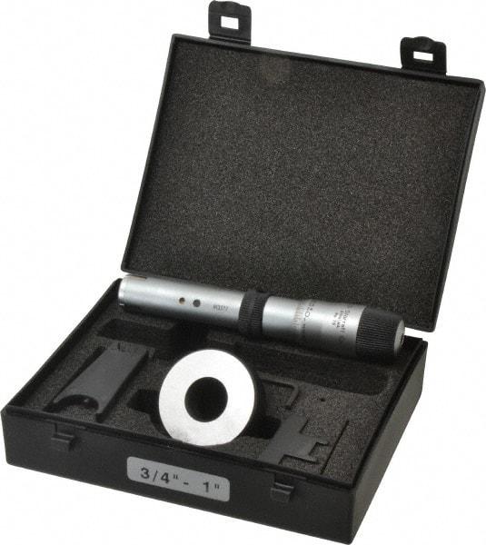 Starrett - 3/4 to 1", 2-5/8" Gage Depth, Mechanical Inside Hole Micrometer - 0.0003" Graduation, 0.00015" Accuracy, Ratchet Stop Thimble - USA Tool & Supply