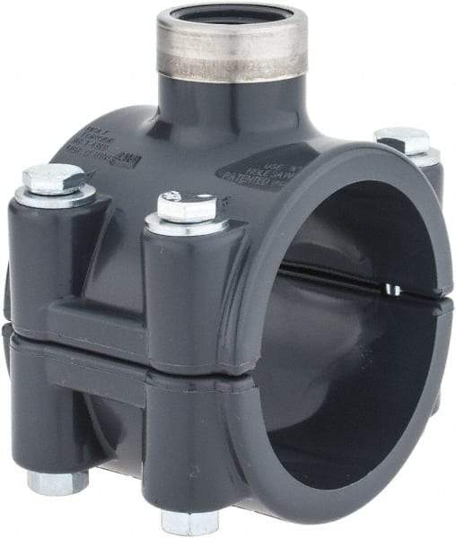 Value Collection - 2 x 1/2" PVC Plastic Pipe Clamp On Saddle with Viton O-Ring - Schedule 80, Pipe O.D. x SR Fipt End Connections - USA Tool & Supply