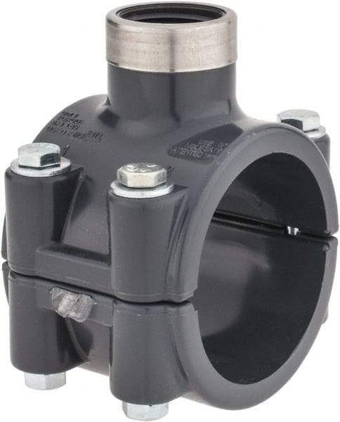 Value Collection - 2 x 3/4" PVC Plastic Pipe Clamp On Saddle with Viton O-Ring - Schedule 80, Pipe O.D. x SR Fipt End Connections - USA Tool & Supply