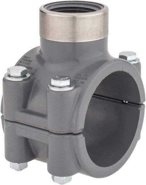 Value Collection - 2 x 1" CPVC Plastic Pipe Clamp On Saddle with Viton O-Ring - Schedule 80, Pipe O.D. x SR Fipt End Connections - USA Tool & Supply