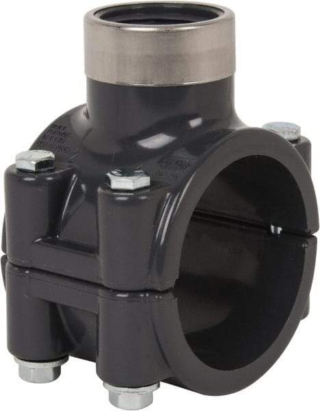Value Collection - 2 x 1" PVC Plastic Pipe Clamp On Saddle with Viton O-Ring - Schedule 80, Pipe O.D. x SR Fipt End Connections - USA Tool & Supply